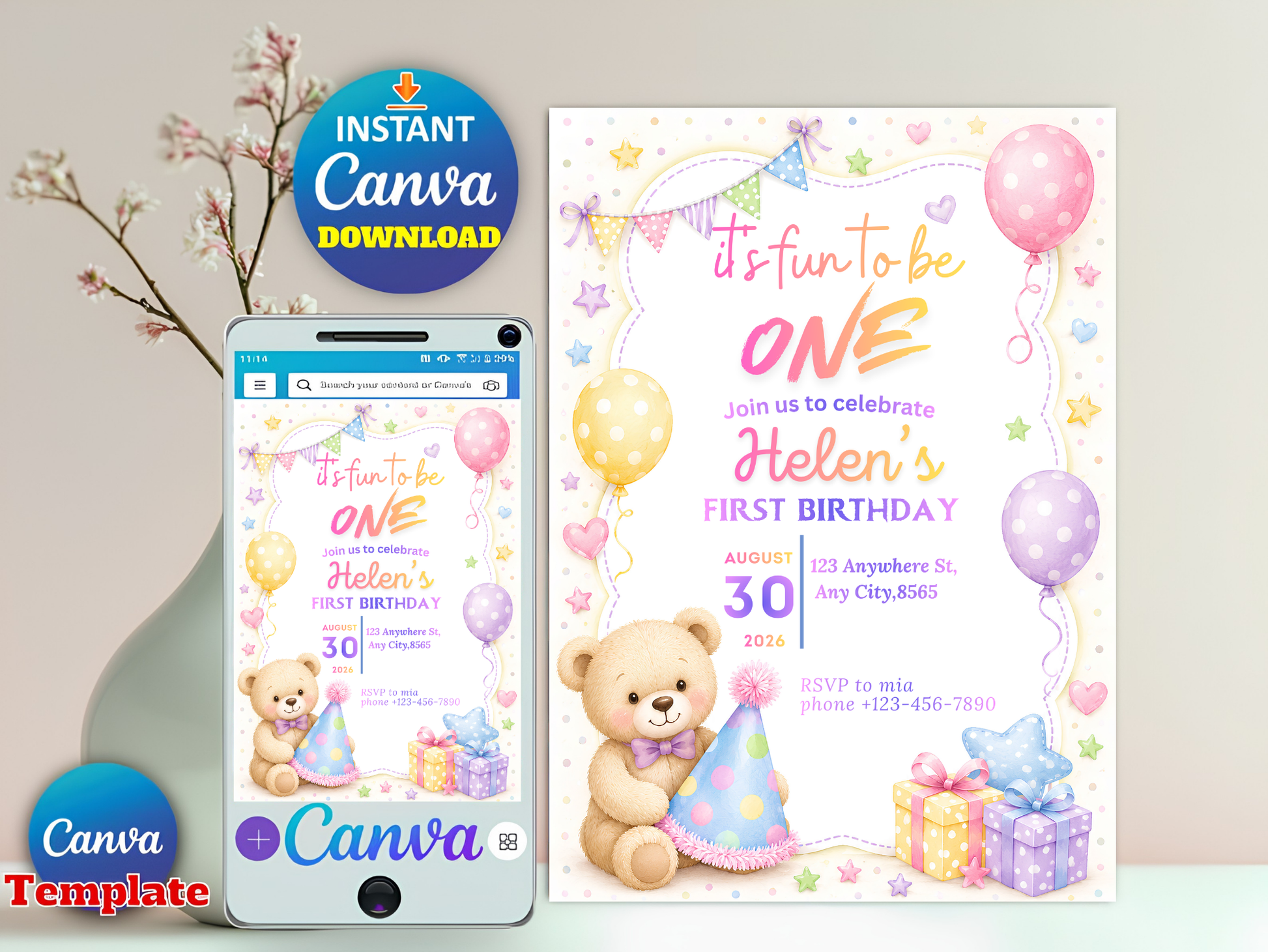 Fun to be one invitation with cherry blossom mobile preview