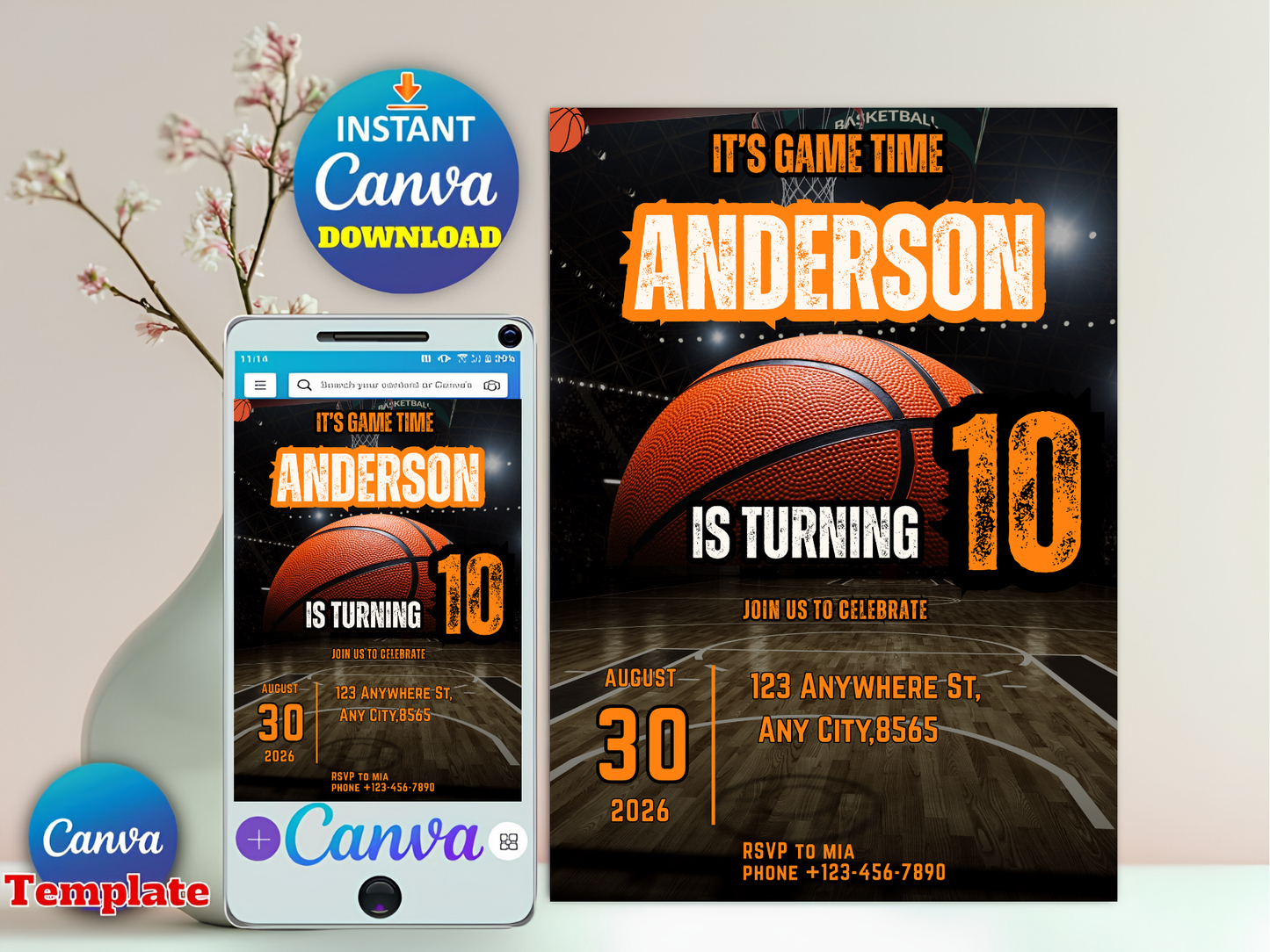 Basketball Birthday Invitation Template, Game Time Editable Invite, Boy Birthday Party Canva Template, Sports Birthday, Instant Download