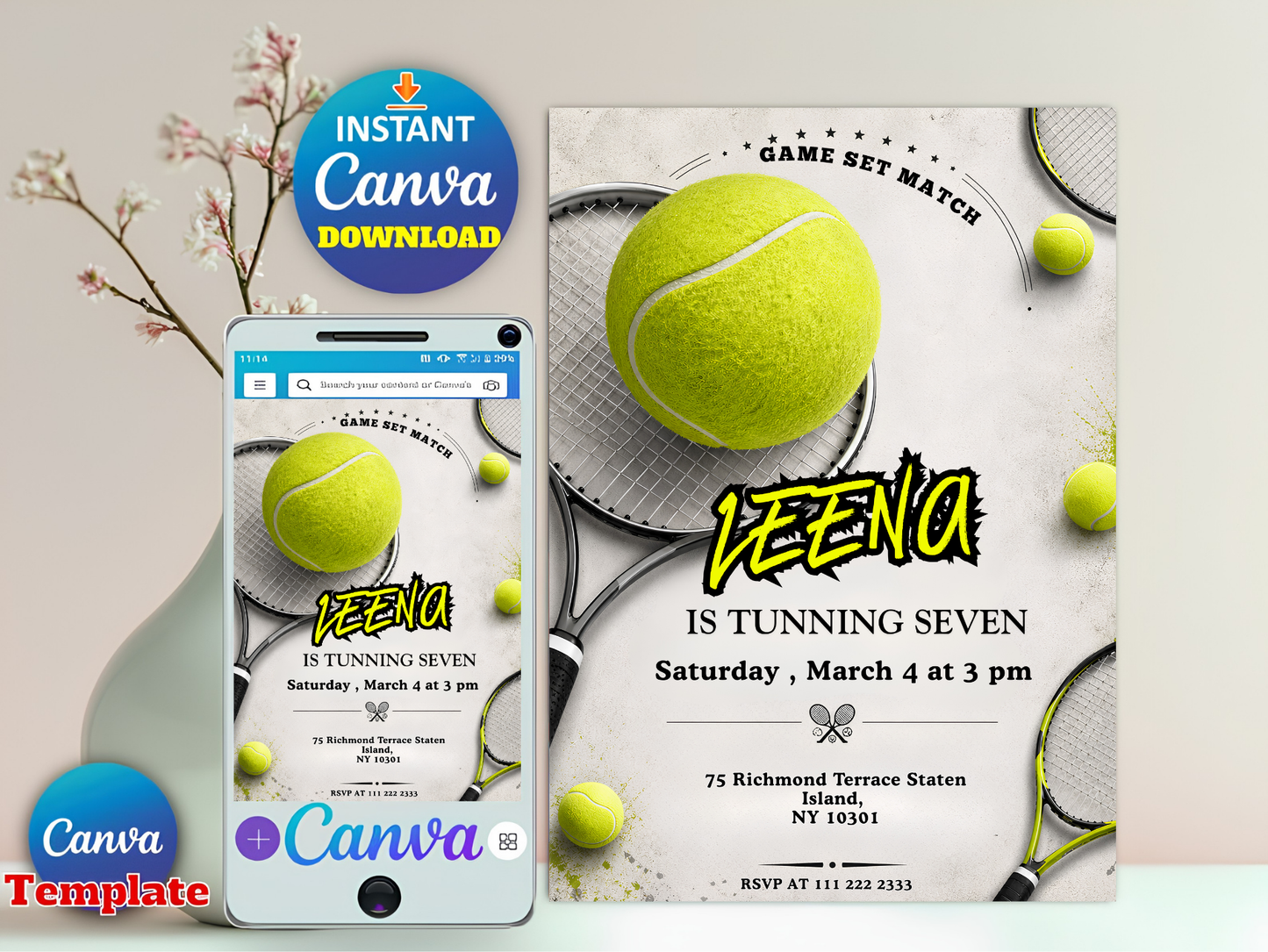 Tennis Birthday Invitation Template, Editable Sports Party Invite (Digital Download)