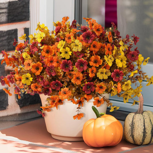 INQCMY Artificial Fake Fall Plants Flowers for Outdoor Outside Decoration - 12 Bundles