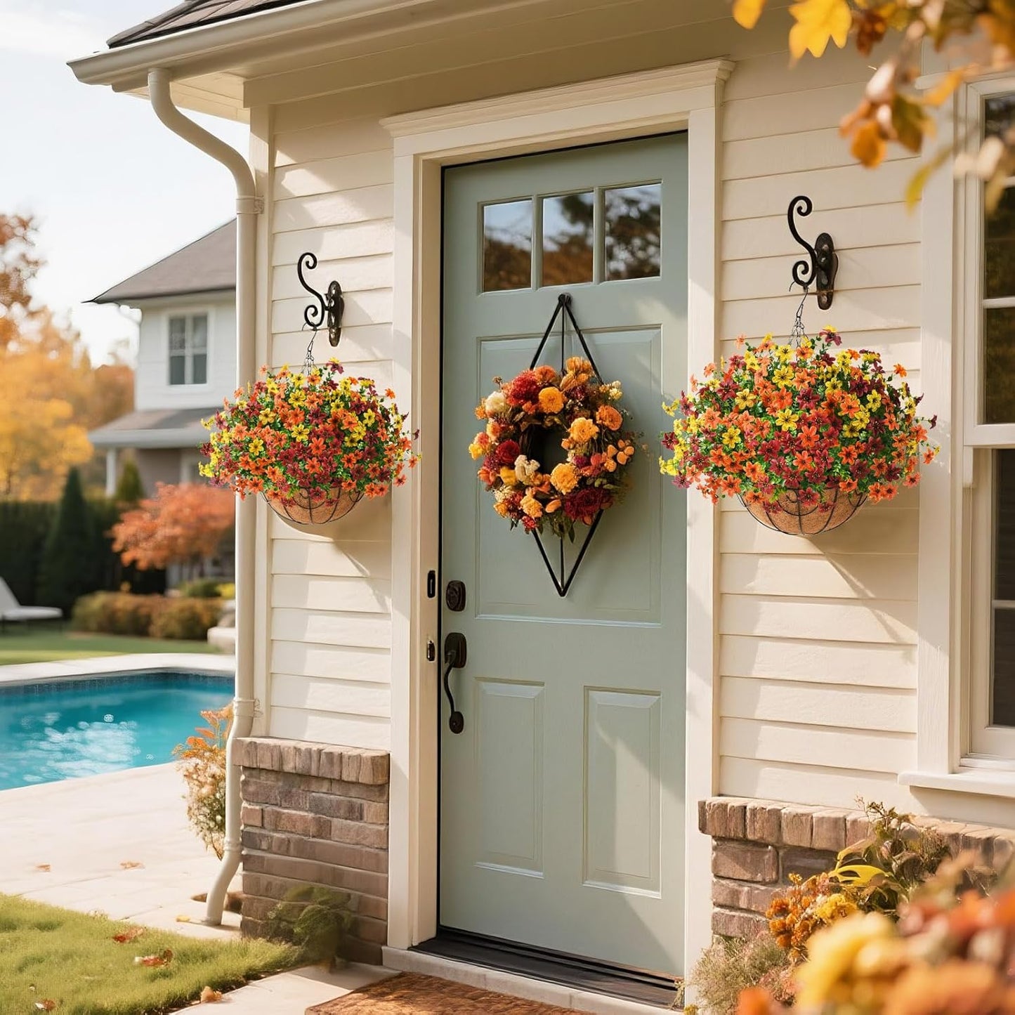 Artificial Fall Flowers Hanging Basket Plants