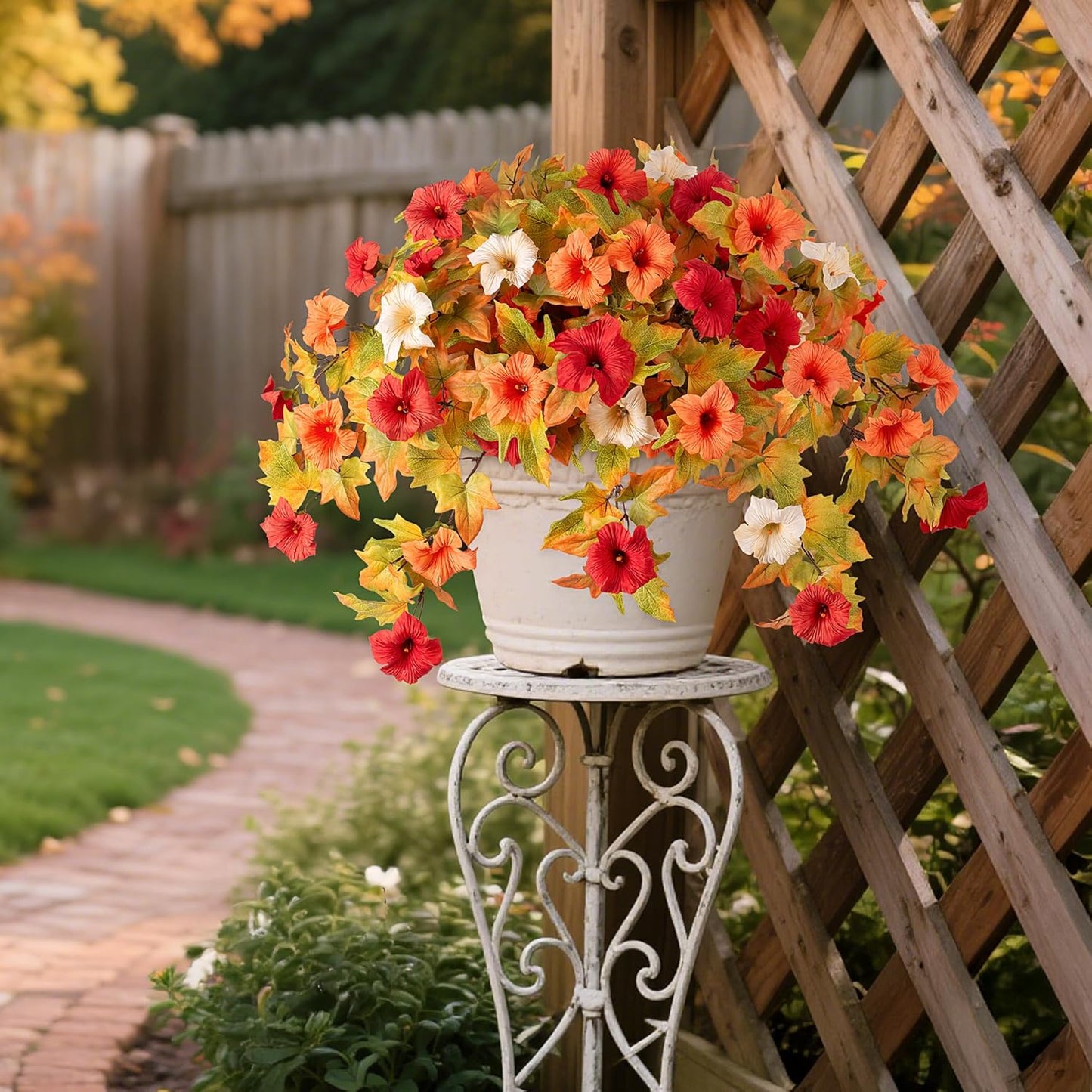 Fall Flowers Artificial for Decoration Fake Petunias Plants for Outdoor-2PCS