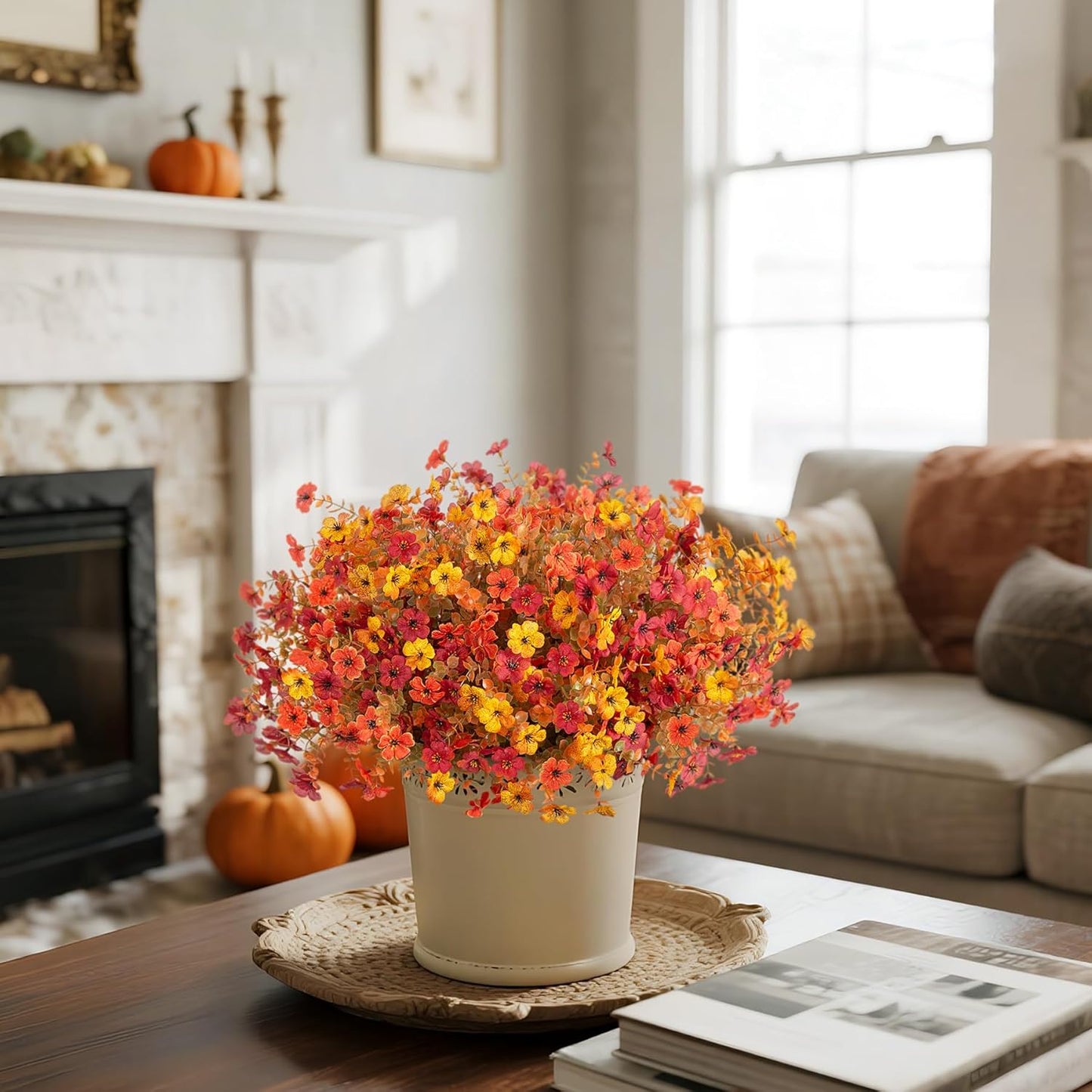 12 Bundles Fake Mums Fall Flowers Artificial for Outdoors Decoration