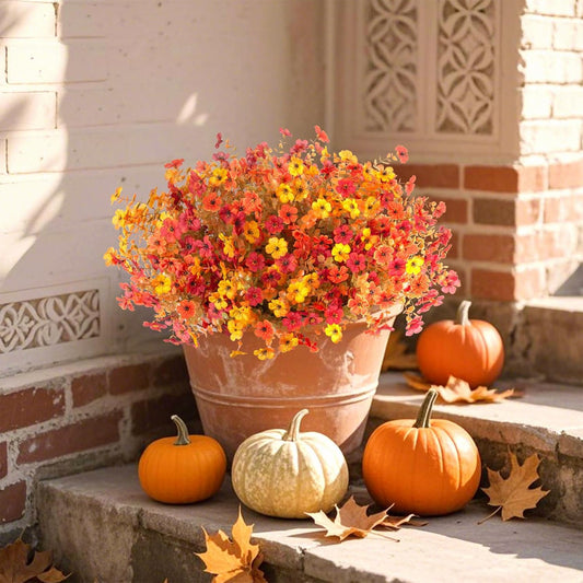 12 Bundles Fake Mums Fall Flowers Artificial for Outdoors Decoration