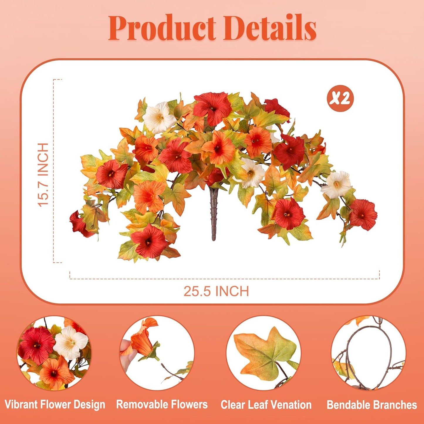 Fall Flowers Artificial for Decoration Fake Petunias Plants for Outdoor-2PCS