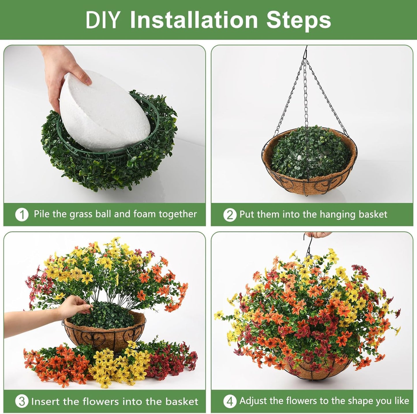 Artificial Fall Flowers Hanging Basket Plants