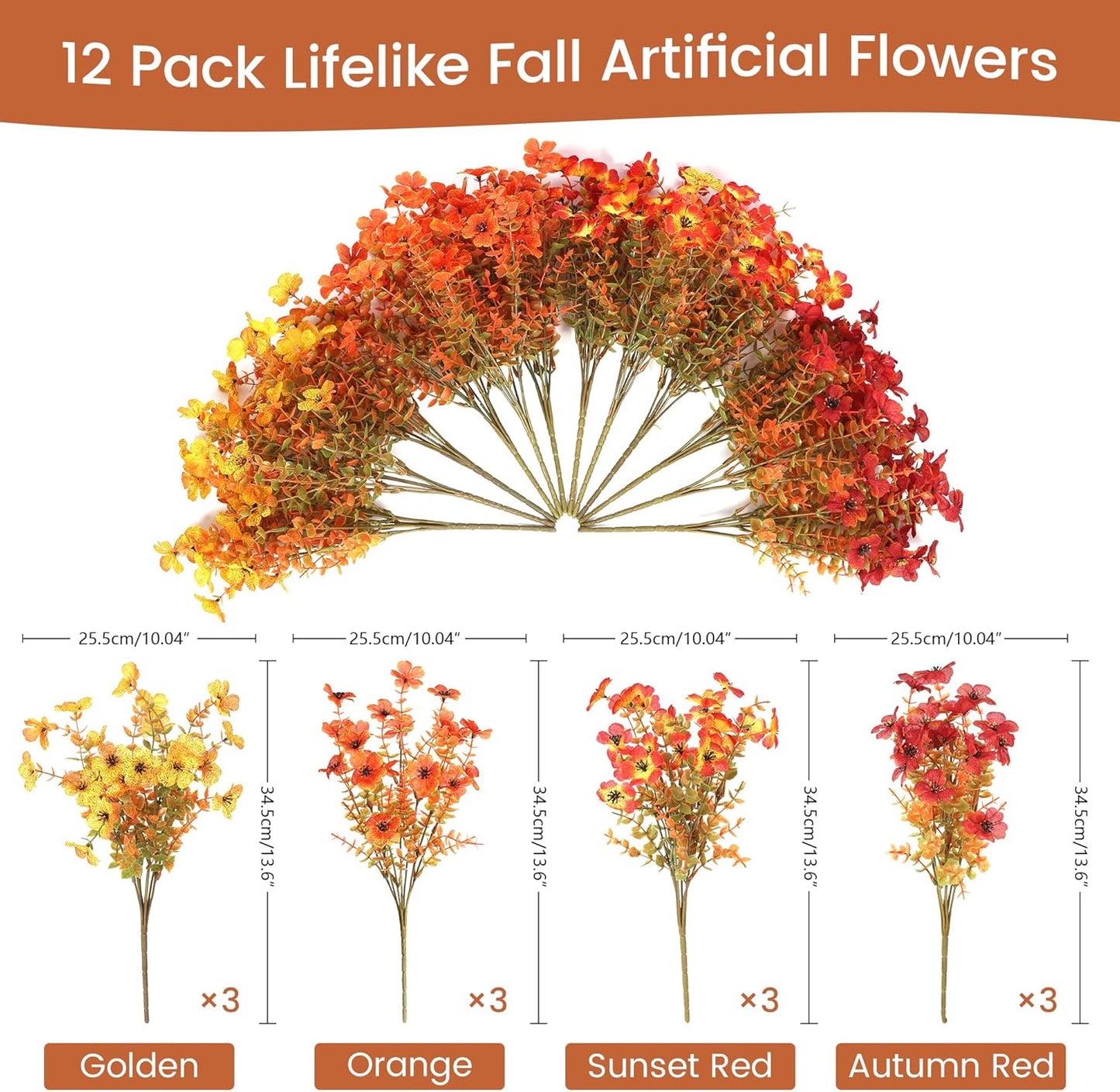 Artificial Fall Flowers for Decoration Fake Flowers Outdoor Artificial Plants - 12 Bundles