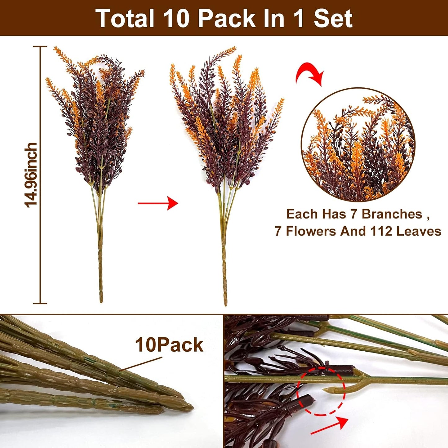 TURNMEON 10 Bundles Artificial Fall Flowers for Outdoors Fall Decorations