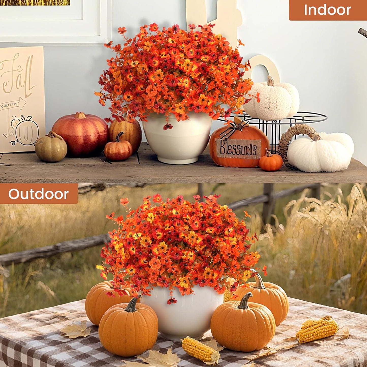 Artificial Fall Flowers for Decoration Fake Flowers Outdoor Artificial Plants - 12 Bundles