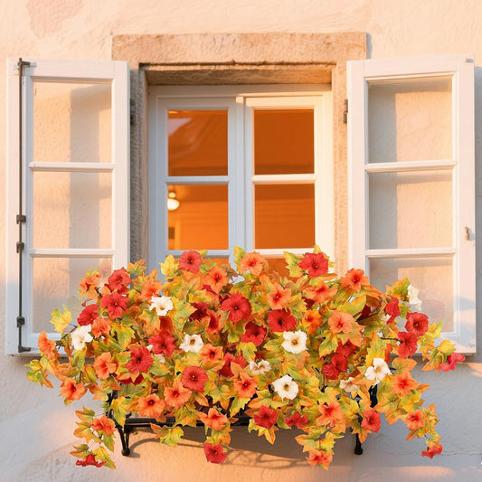 Fall Flowers Artificial for Decoration Fake Petunias Plants for Outdoor-2PCS