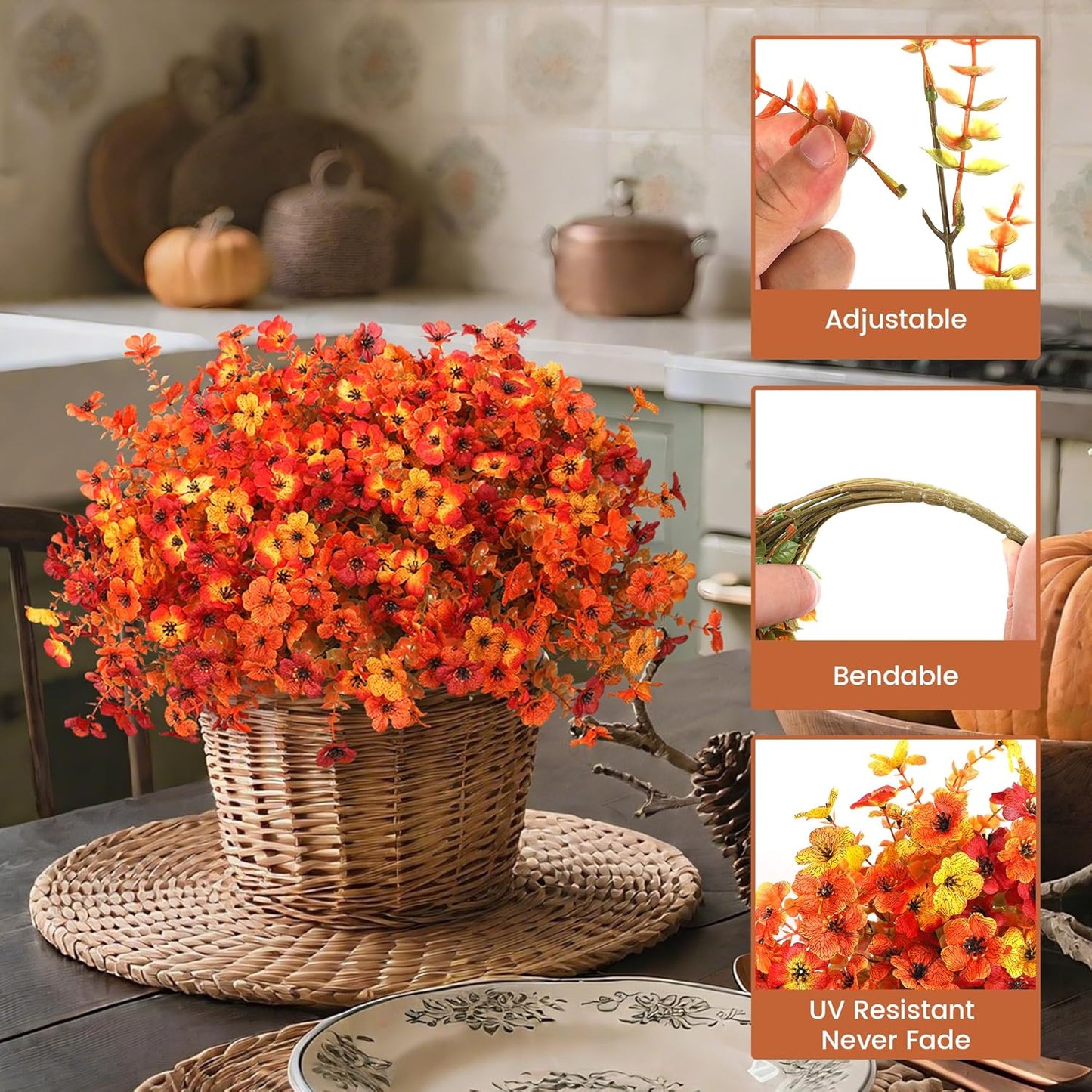 Artificial Fall Flowers for Decoration Fake Flowers Outdoor Artificial Plants - 12 Bundles