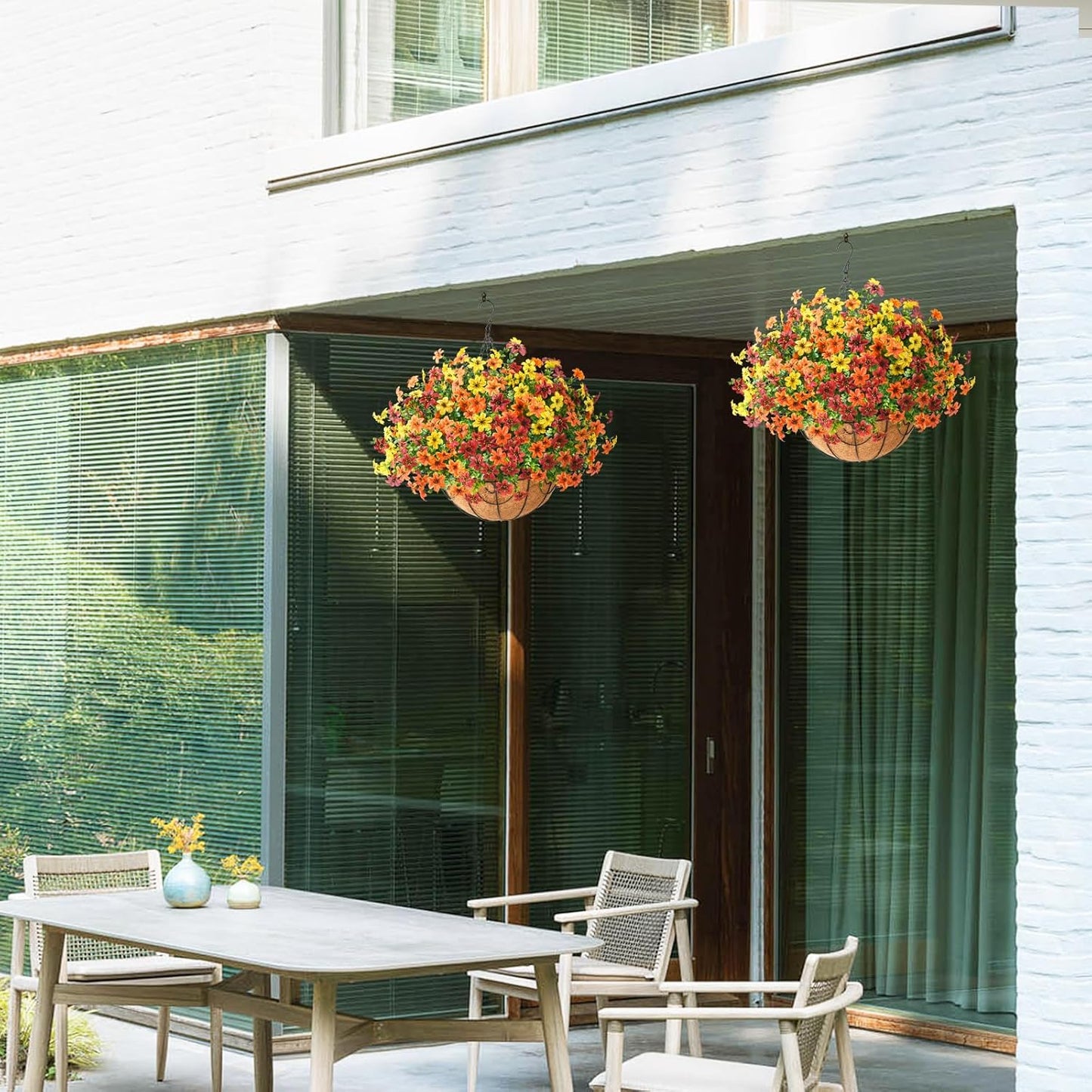 Artificial Fall Flowers Hanging Basket Plants