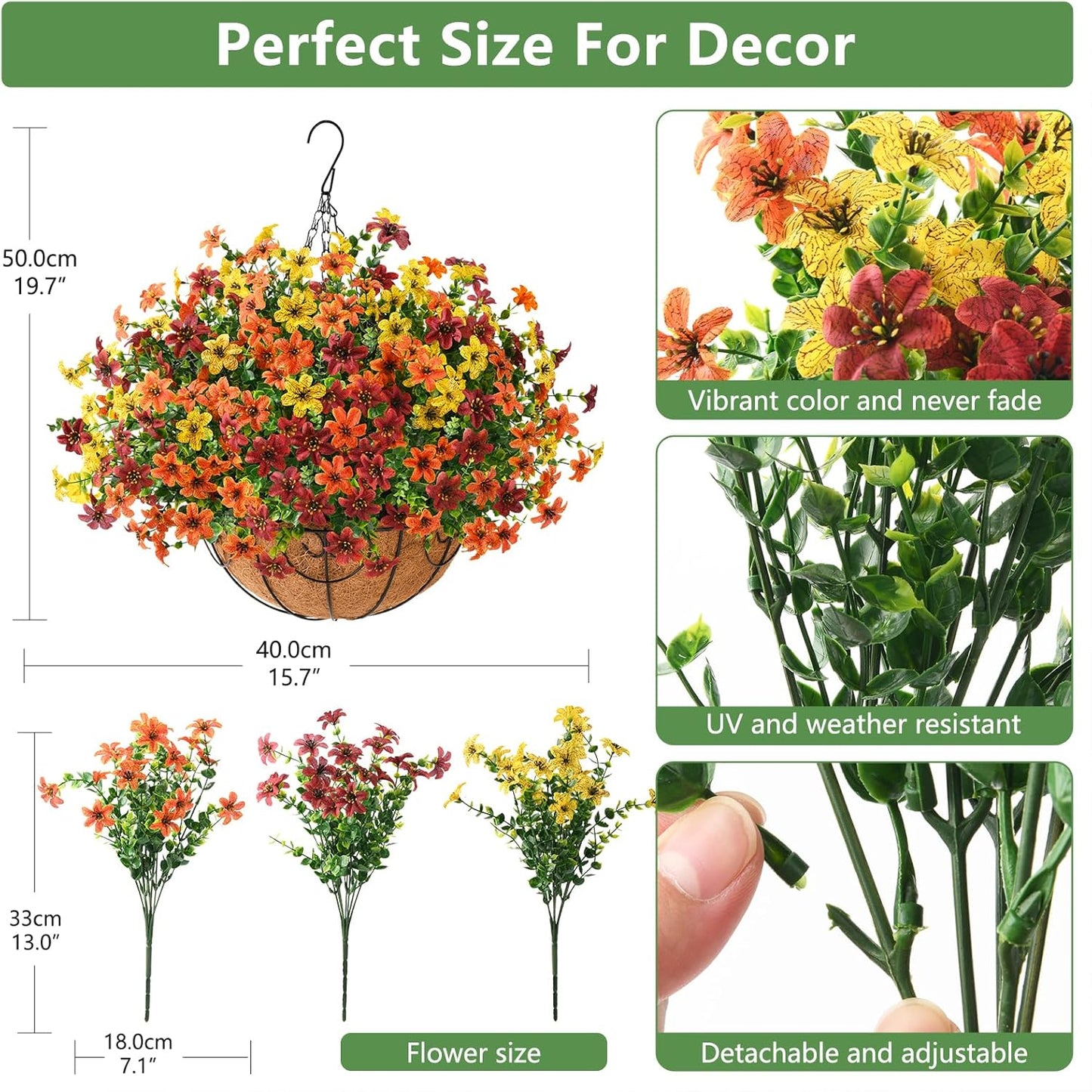 Artificial Fall Flowers Hanging Basket Plants