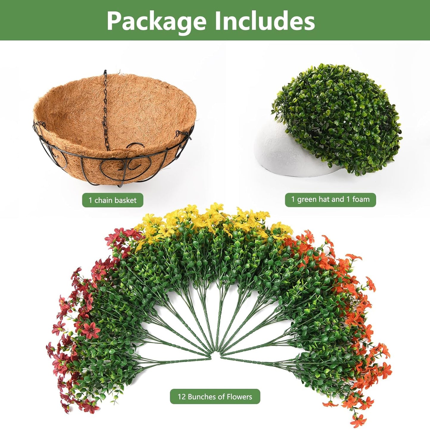 Artificial Fall Flowers Hanging Basket Plants
