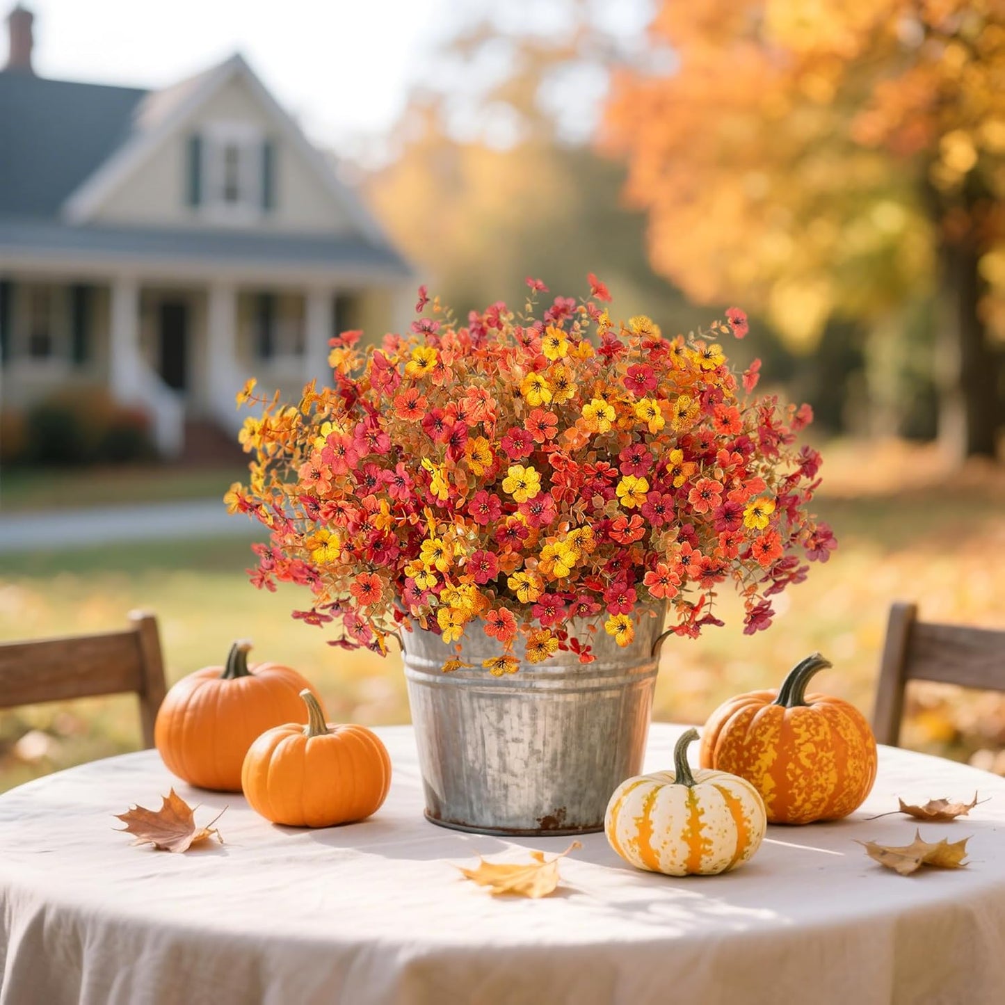 12 Bundles Fake Mums Fall Flowers Artificial for Outdoors Decoration
