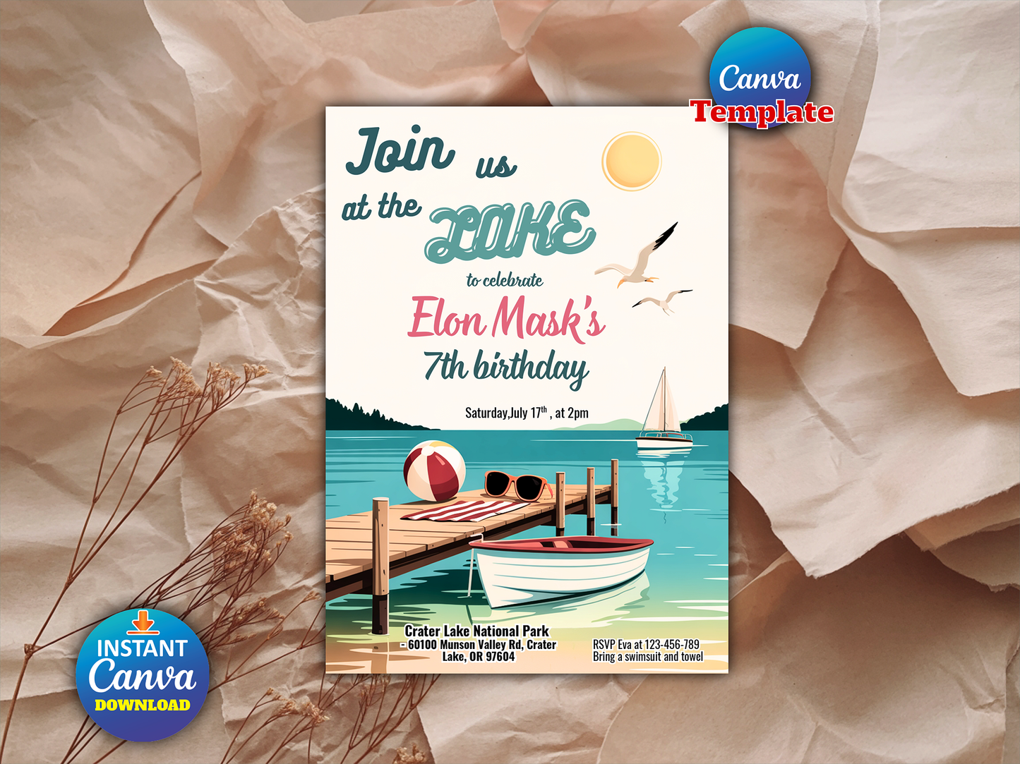 Editable Lake Birthday Party Invitation Boat Lake Birthday Party Summer Lake Water Party Join Us At The Lake Party Instant Download