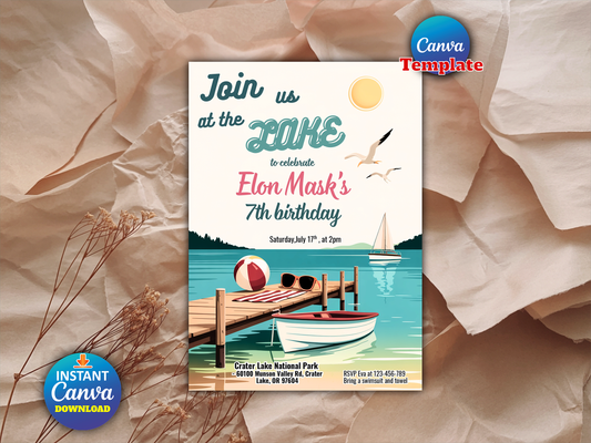 Editable Lake Birthday Party Invitation Boat Lake Birthday Party Summer Lake Water Party Join Us At The Lake Party Instant Download