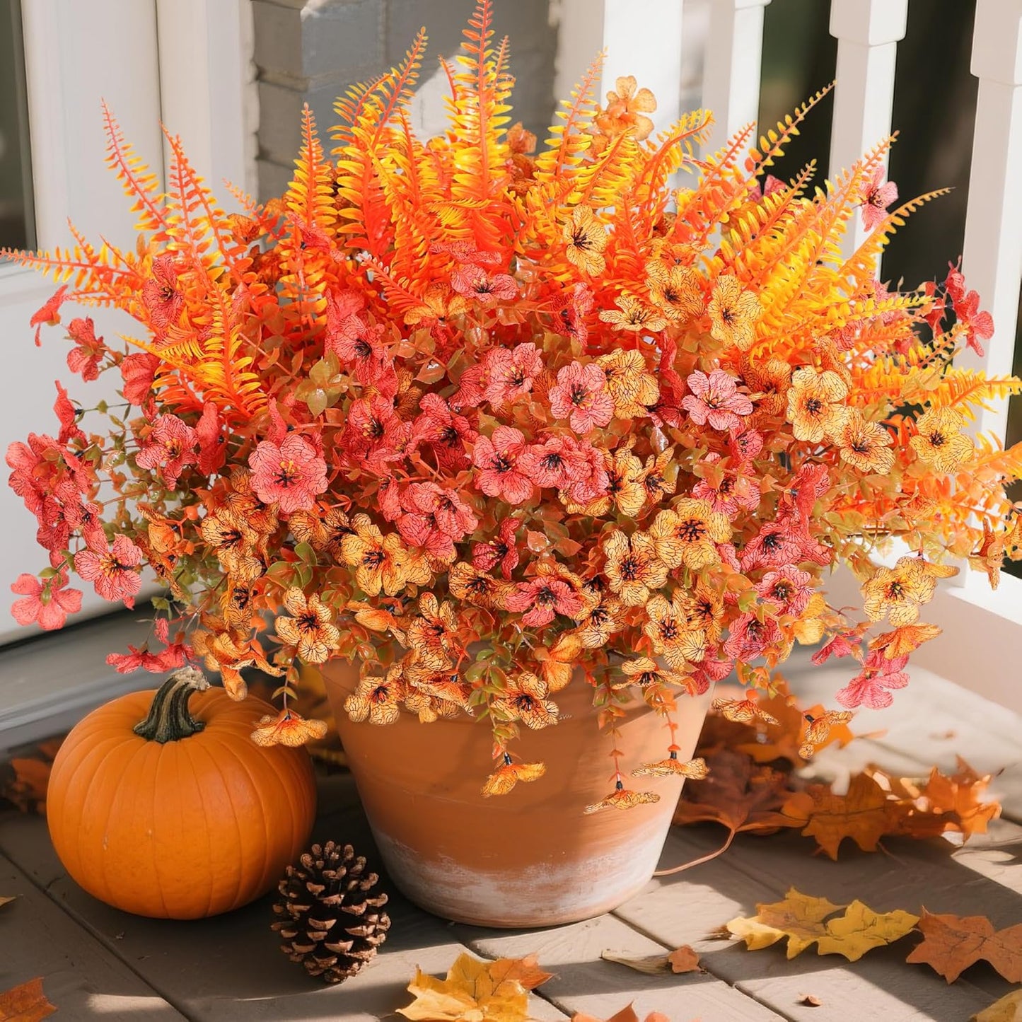 Artificial Fall Flowers Fake Mums Plants for Outdoors Decoration-14 Bundles