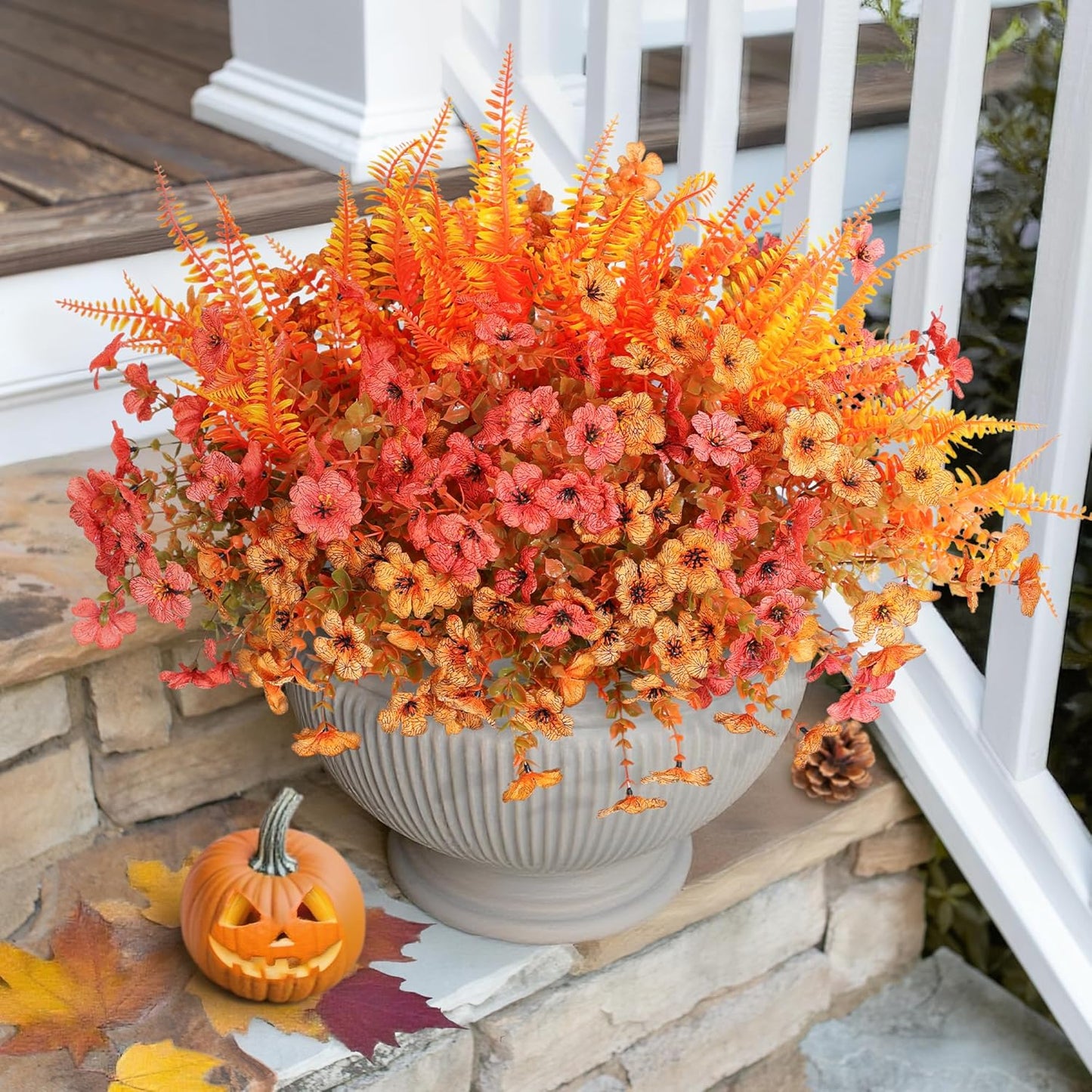 Artificial Fall Flowers Fake Mums Plants for Outdoors Decoration-14 Bundles