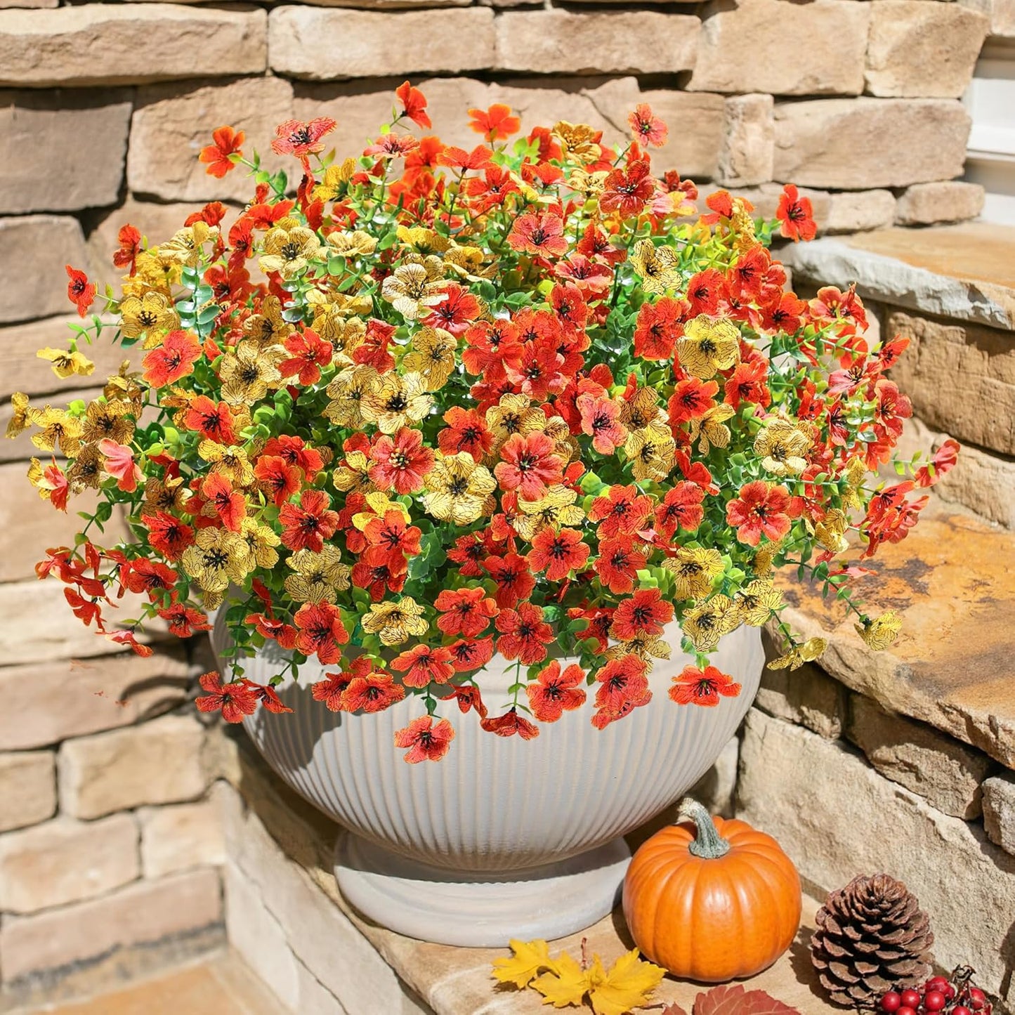 Artificial Fall Flowers Faux Mums for Outdoor Indoor Garden Home Decoration- 12 Bundles