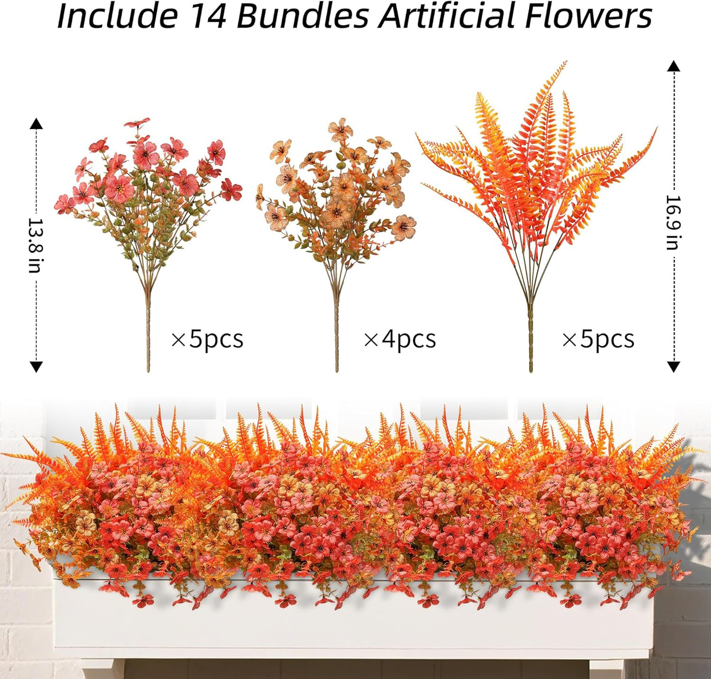 Artificial Fall Flowers Fake Mums Plants for Outdoors Decoration-14 Bundles