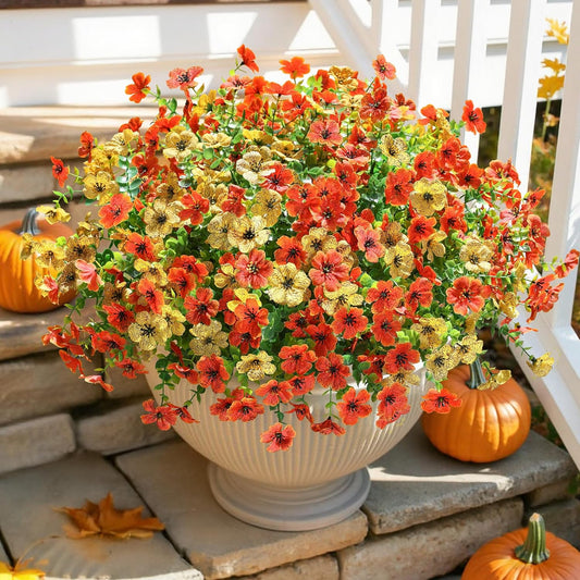 Artificial Fall Flowers Faux Mums for Outdoor Indoor Garden Home Decoration- 12 Bundles