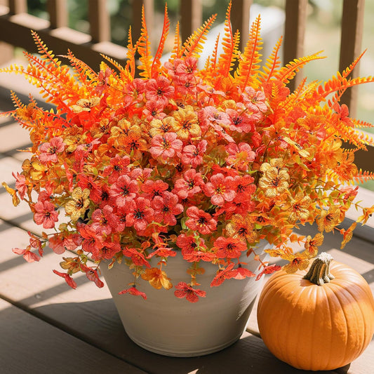 Artificial Fall Flowers Fake Mums Plants for Outdoors Decoration-14 Bundles