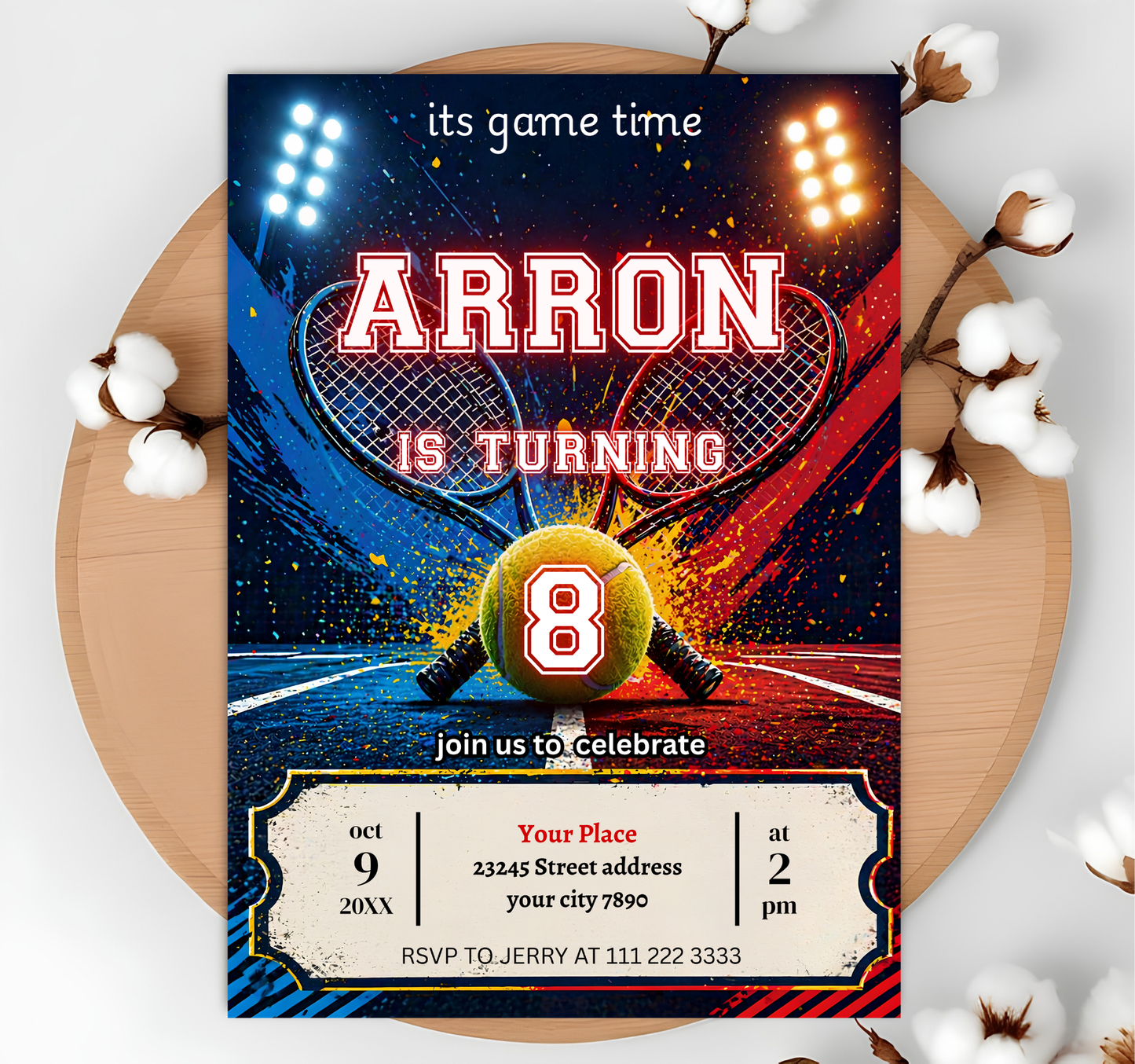 Tennis Birthday Invitation, Any Age, Editable Tennis Ticket Bday Party, Printable Digital Template, Mobile Invite Card, Instant Download