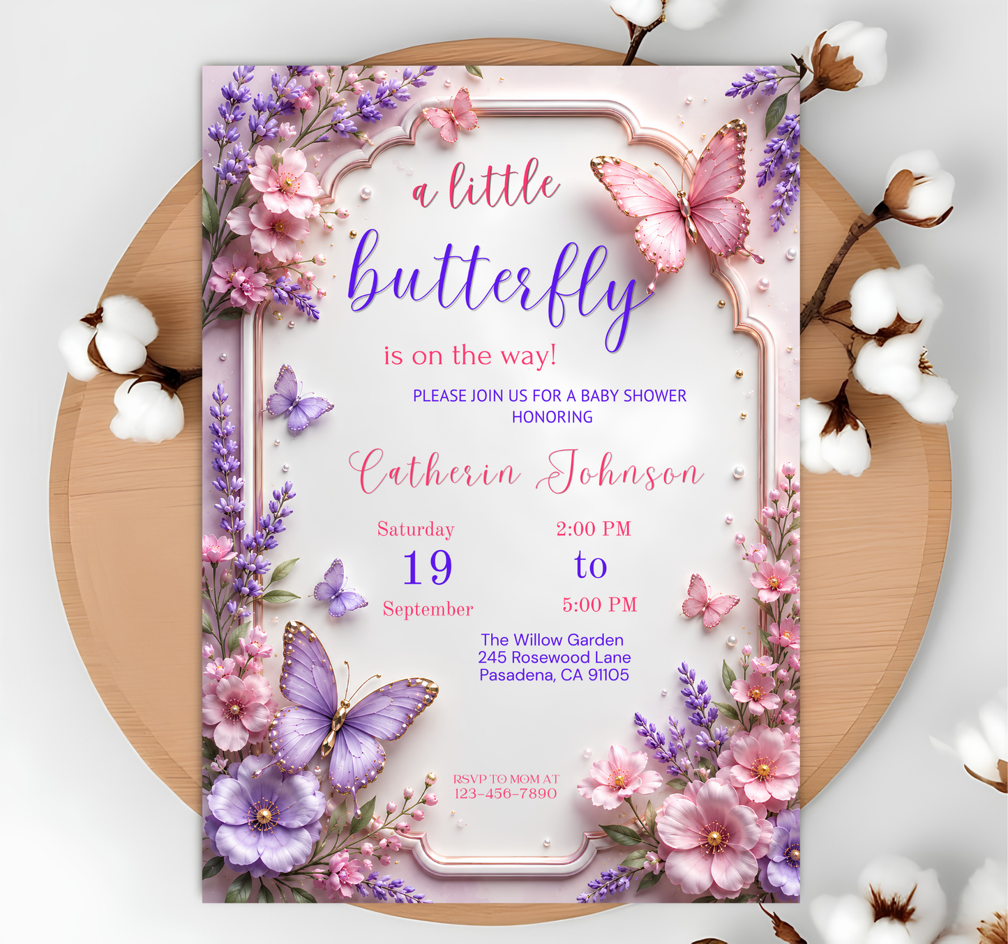 Editable Butterfly Baby Shower Invitation, Baby Shower Invite, Butterfly Invitation, Canva Template, Instant Download