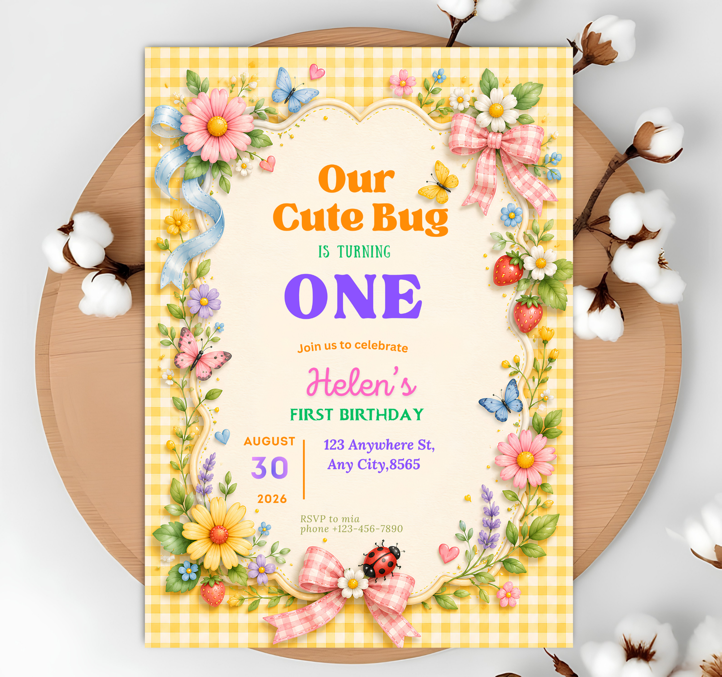 Our Cute Bug Birthday Invitation, Bug Birthday Party Invite, Butterfly Ladybug Garden Party, Any Age Birthday, Editable Canva Template