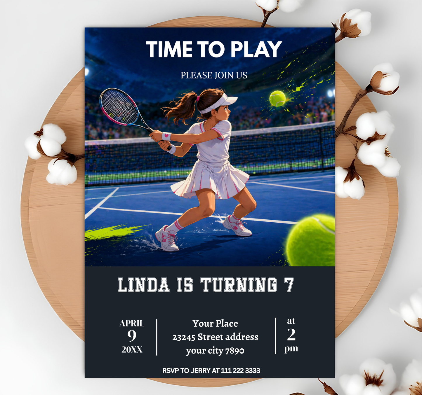 Tennis Birthday Invitation: Pink Preppy Girls Sports Party Reveal Editable Canva Template (Digital Download Design)