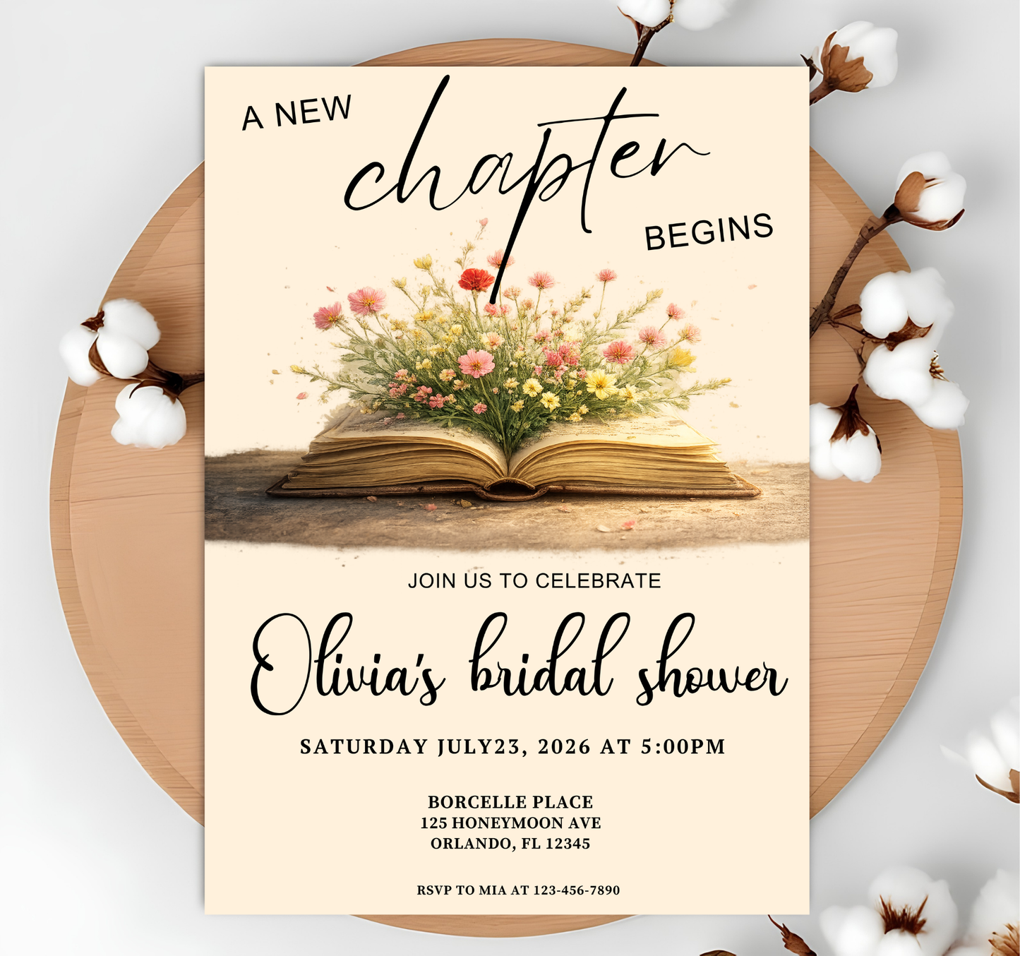 A New Chapter Bridal Shower Invite Set, Book Themed Bachelorette Party, Editable in Canva