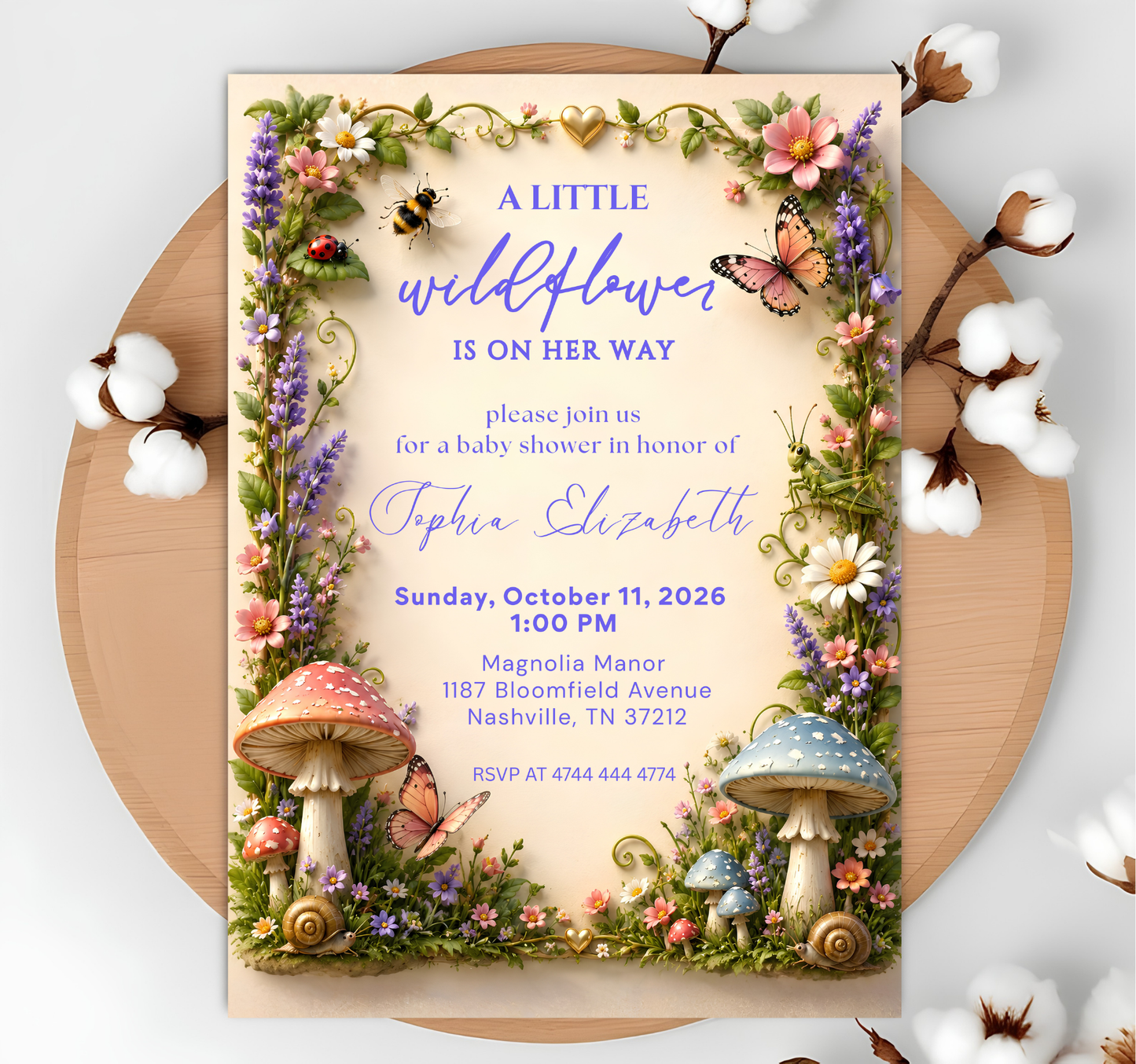 Love Bug Baby Shower Invitation, Spring Garden Shower Invite, Whimsical Floral Baby Shower Invitation, Editable Baby Shower Canva Template