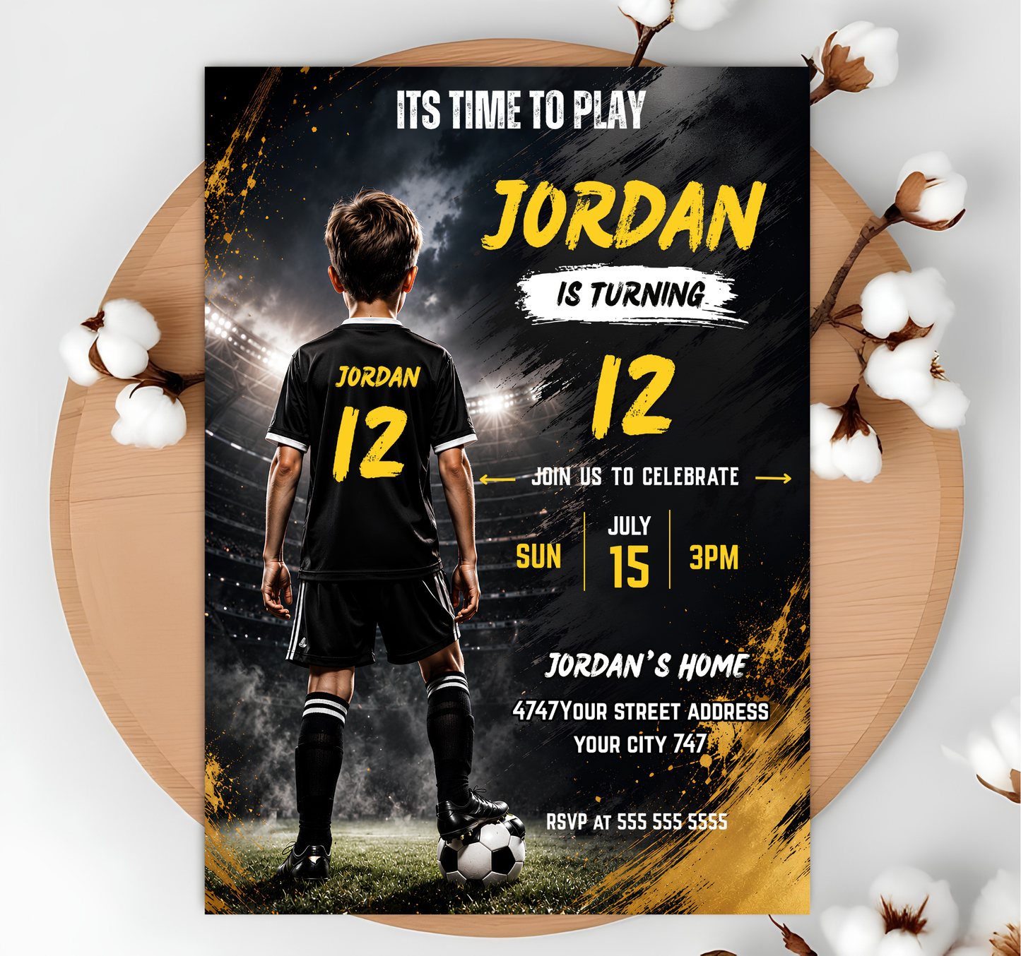 Soccer Birthday Invitation, Boys Sports Party Digital Invite, Football Party Evite, Soccer Invitation, Sports Theme, Editable Canva Template