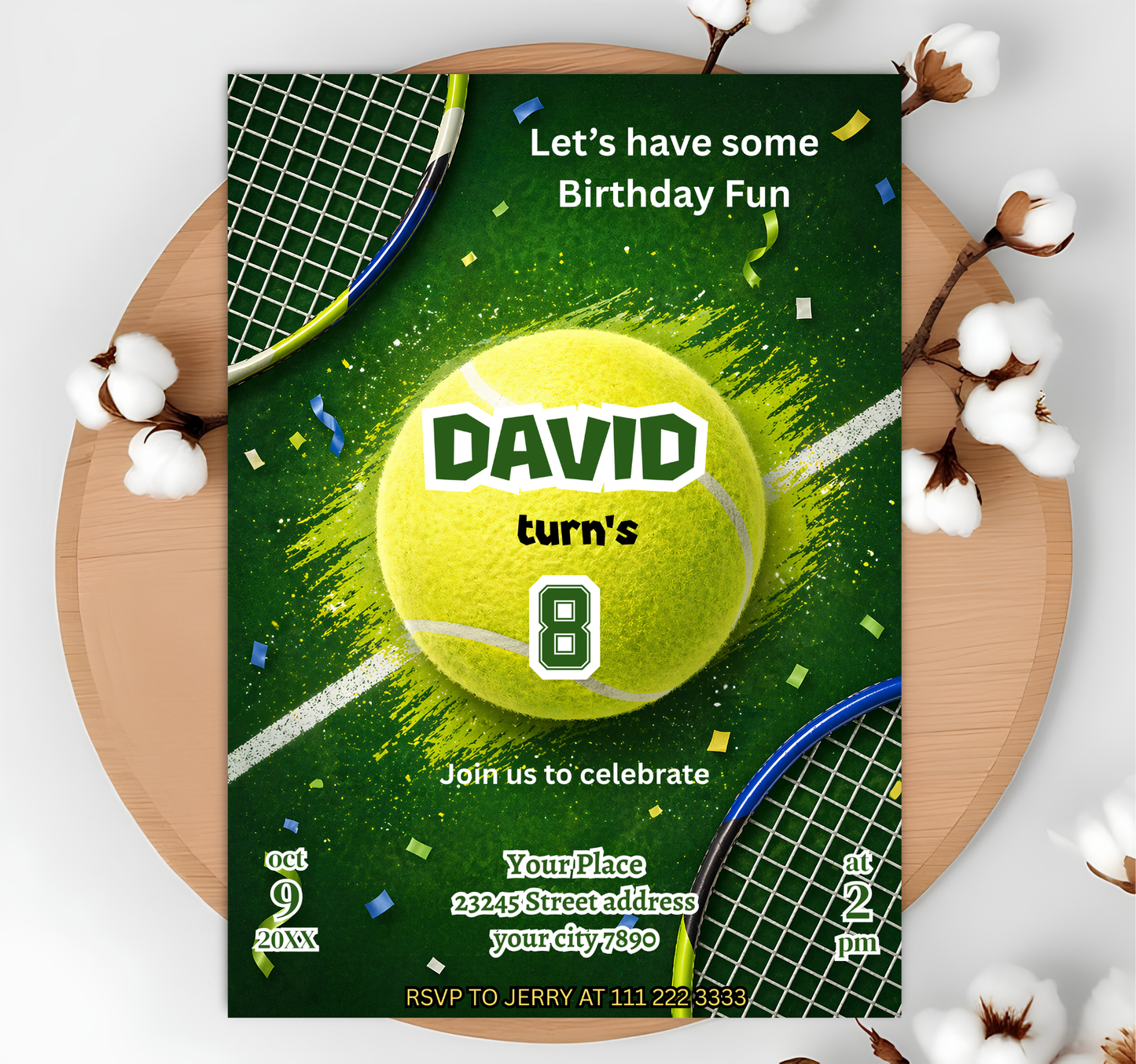 Tennis Birthday Invitation Template Editable, Tennis Party Invite, Kids Sports Birthday Invite, Tennis Ball Invite, Printable Tennis Invite