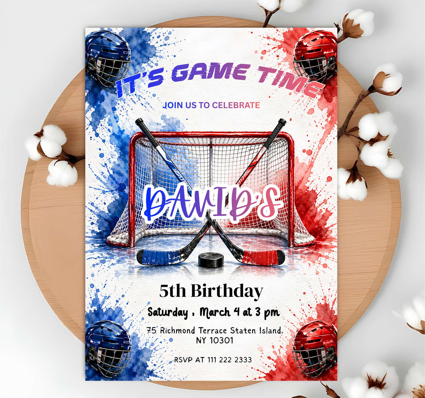 Hockey Birthday Invitation, Ice Hockey Party Invite, Printable Sports Theme, Editable Digital Download, Canva Template