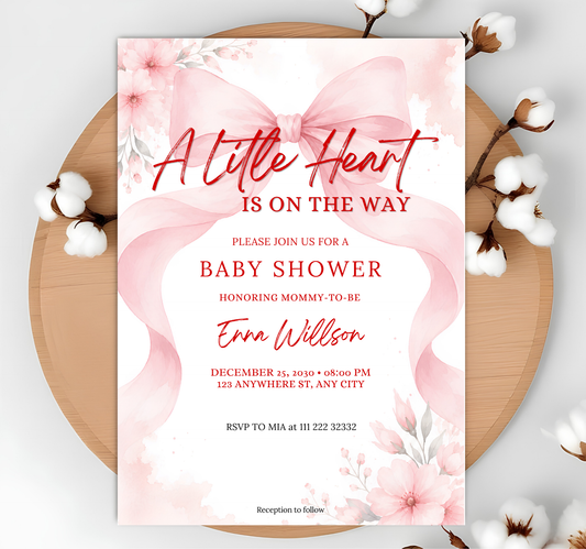 Pink Bow Baby Shower Invitation Template 5x7 | Baby Girl Shower Canva Invite Coquette Bow Baby Shower | Editable Text Only Instant Download