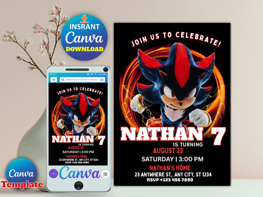 Editable Sonic the Hedgehog Birthday Invitation(Printable)