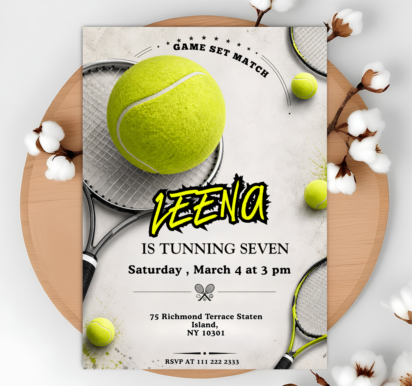 Tennis Birthday Invitation Template, Editable Sports Party Invite (Digital Download)