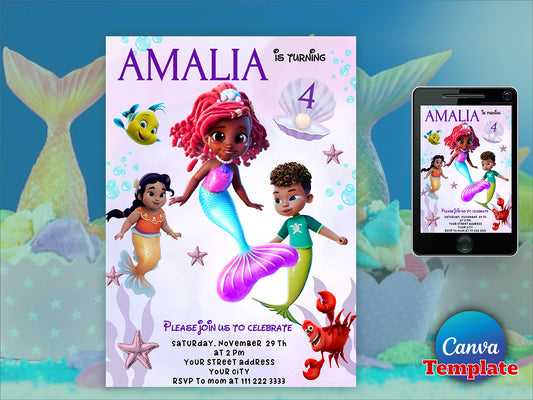 Editable The Little Mermaid Birthday Party Invitation (Printable)