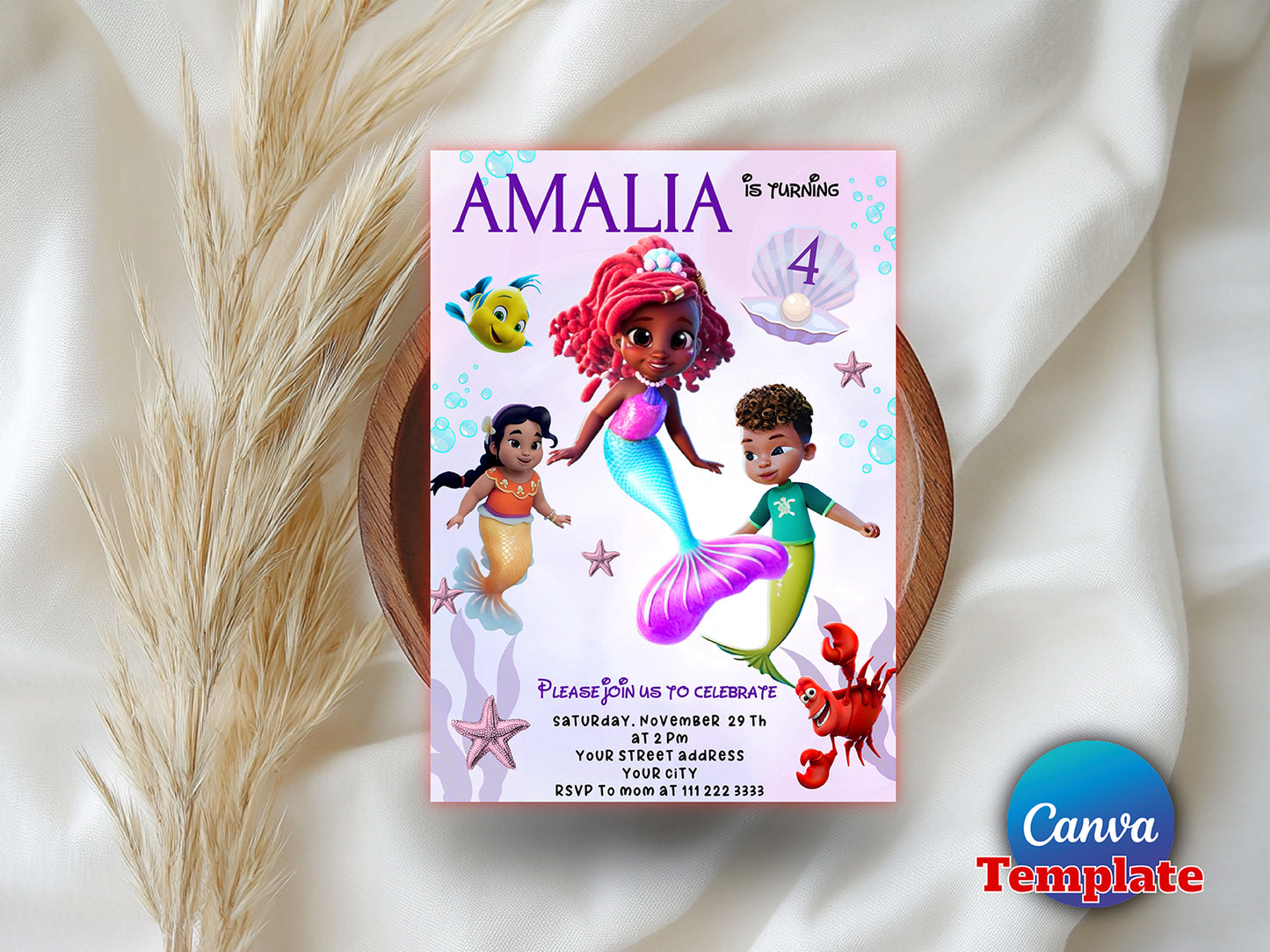 Editable The Little Mermaid Birthday Party Invitation (Printable)
