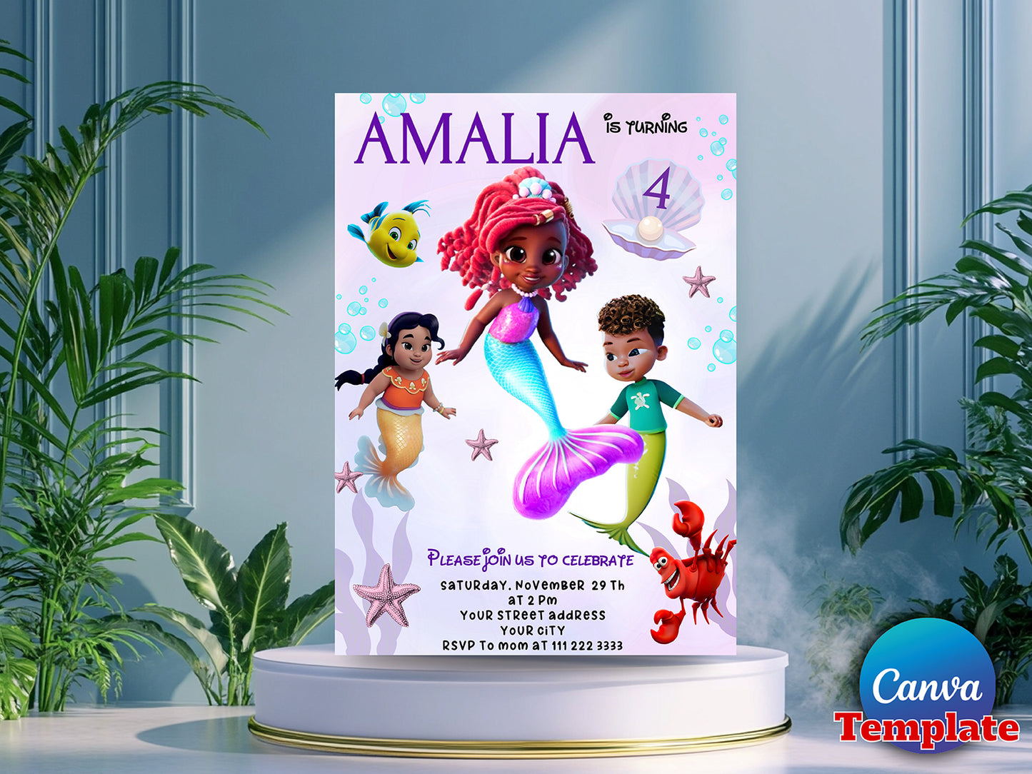 Editable The Little Mermaid Birthday Party Invitation (Printable)