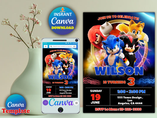Super Sonic  Birthday Party Invitation(Printable)