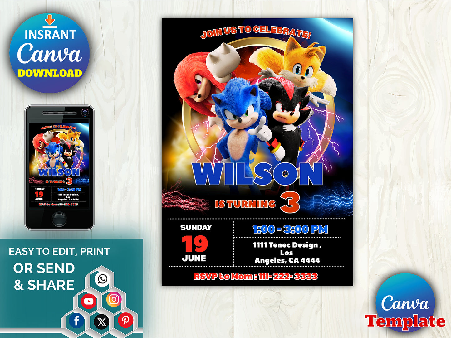 Super Sonic  Birthday Party Invitation(Printable)