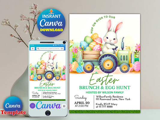 Easter Brunch Egg Hunt Invitation Editable Template(Printable)