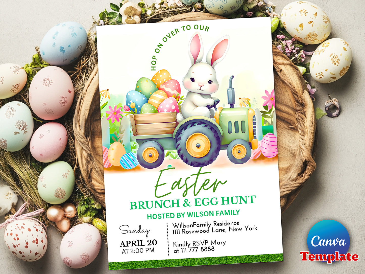 Easter Brunch Egg Hunt Invitation Editable Template(Printable)