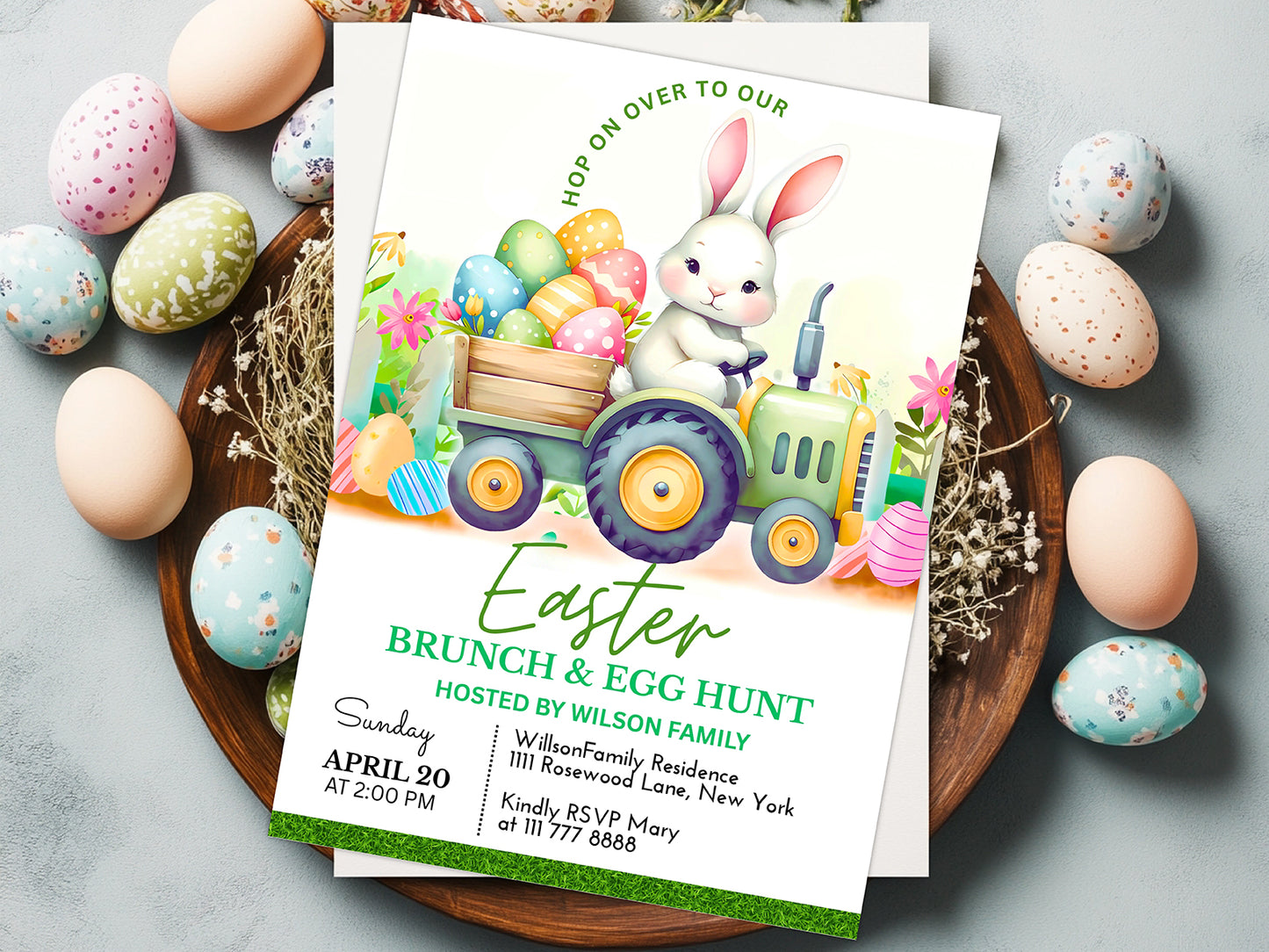 Easter Brunch Egg Hunt Invitation Editable Template(Printable)