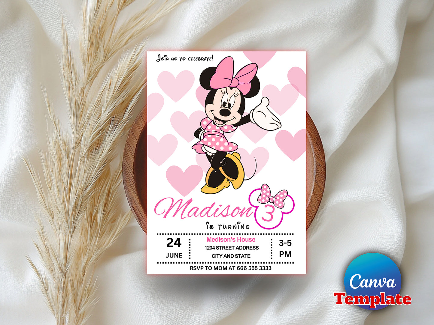 Editable Minnie Birthday Invitation(Printable)