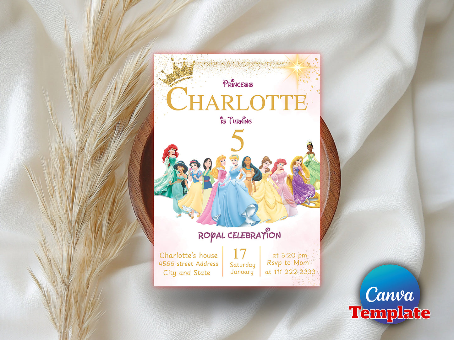 Watercolor Princess Birthday Party Invitation(Printable)