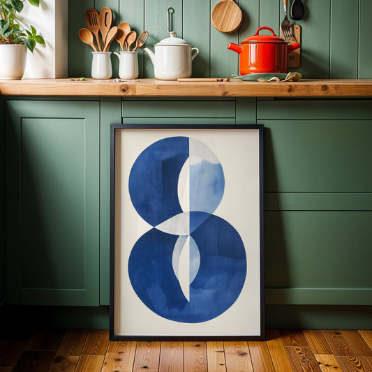 Mid-century Trendy Bracing Blue Beige Organic Lines Minimalistic Printable Wall Art(Printable+Physical)